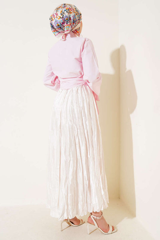 Side-Tie Cross-Button Short Shirt Pink