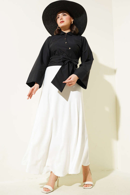 Side Tie Cross Button Short Shirt Black