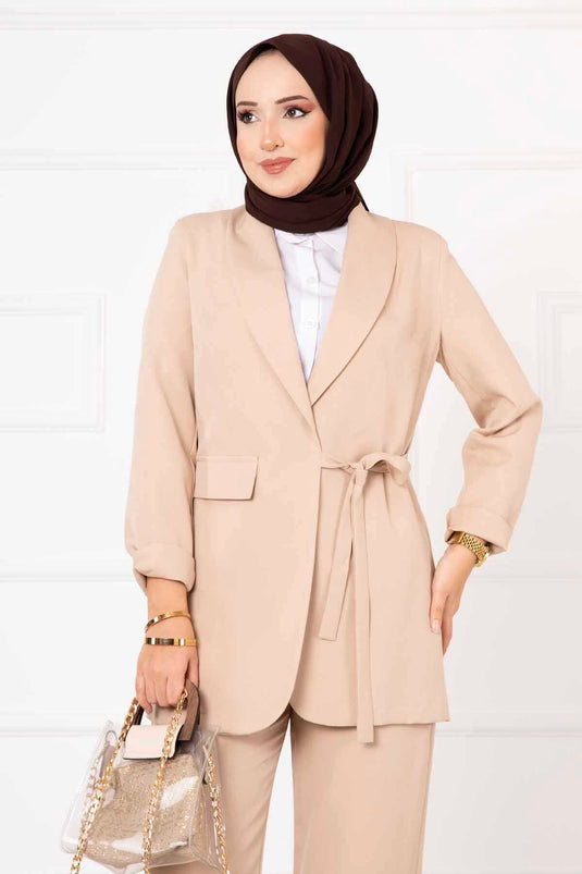 Ensemble veste à nouer sur le côté Beige