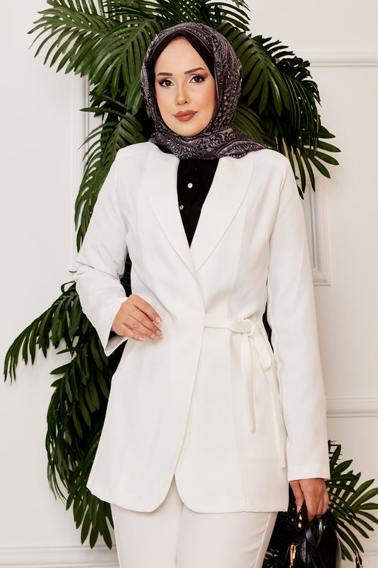 Side Tie Jacket Set White