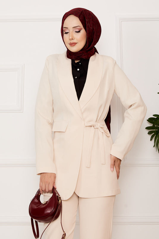 Side Tie Jacket Set Cream