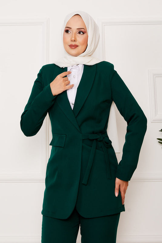 Side Tie Jacket Set Emerald