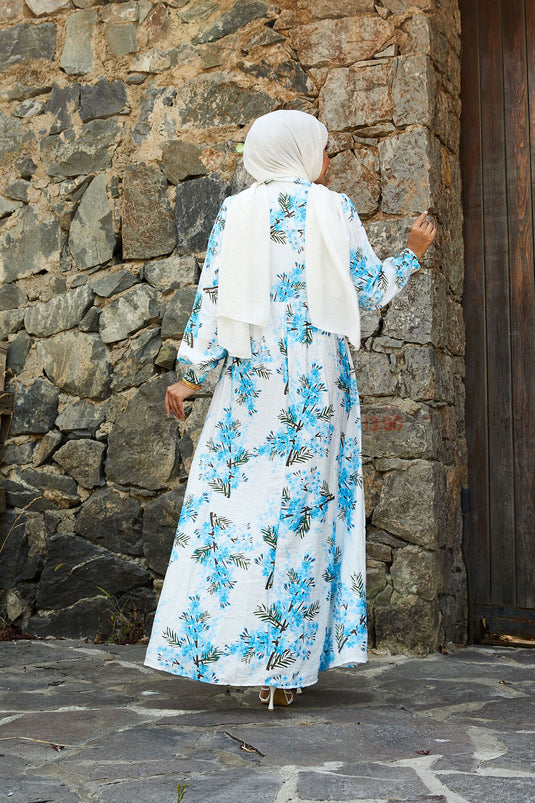 Robe en modal à motif floral et lien latéral bleu