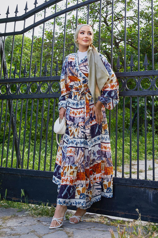 Costume en viscose à jupe et motifs noués sur le côté, bleu marine