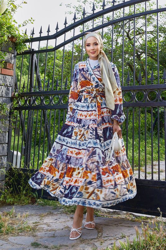 Costume en viscose à jupe et motifs noués sur le côté, bleu marine