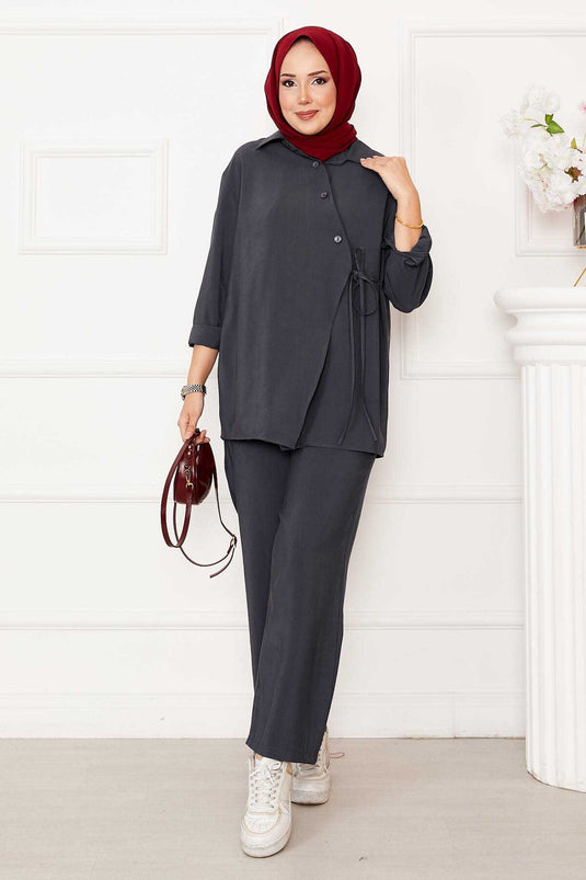 بدلة حجاب مفصلة بأزرار جانبية - أنثراسايت