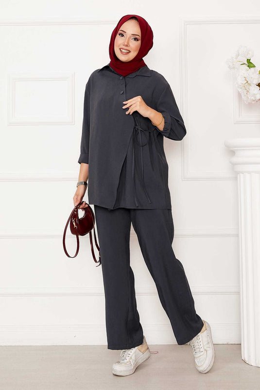 بدلة حجاب مفصلة بأزرار جانبية - أنثراسايت