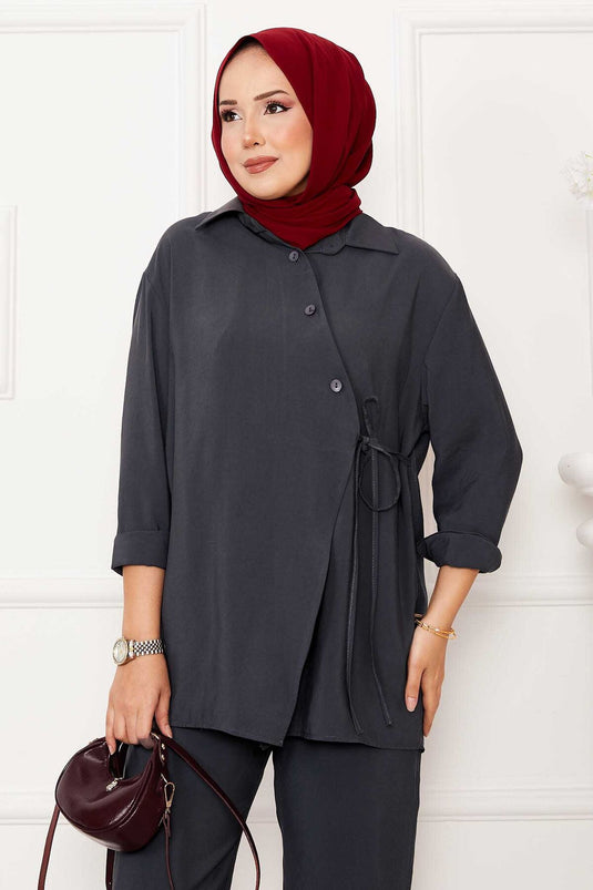 بدلة حجاب مفصلة بأزرار جانبية - أنثراسايت