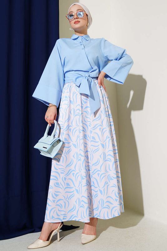 Side Tie Skirted Two Piece Set Baby Blue