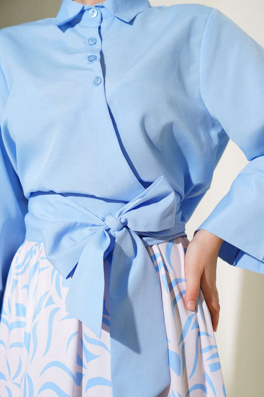 Side Tie Skirted Two Piece Set Baby Blue