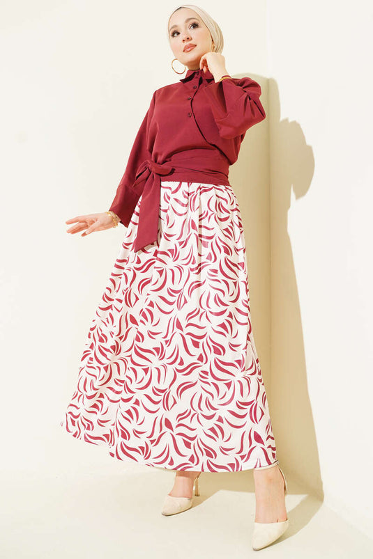 Yandan Bağlamalı Etekli İkili Takım Bordo