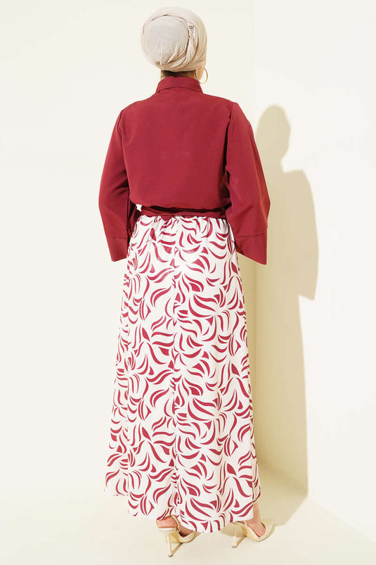 Yandan Bağlamalı Etekli İkili Takım Bordo