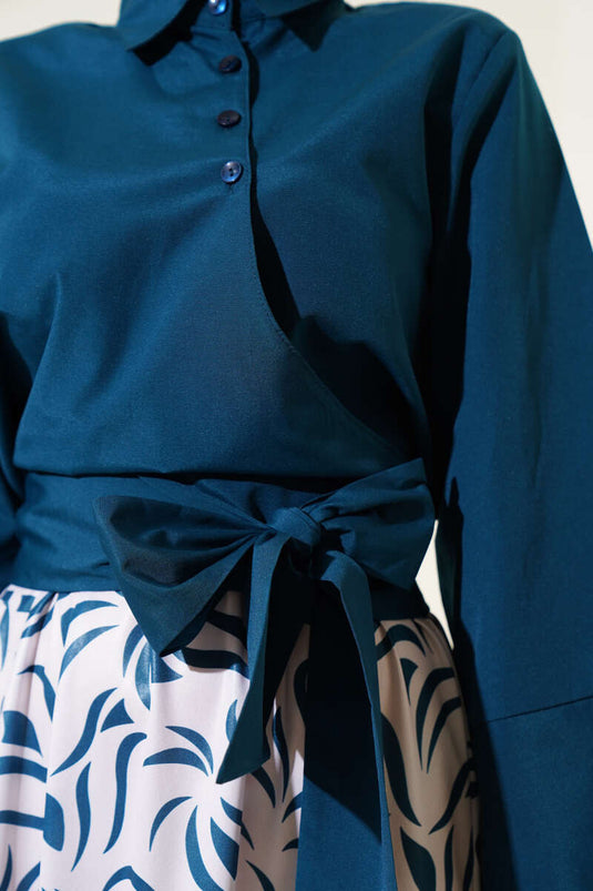 Side Tie Skirted Two Piece Suit Petrol