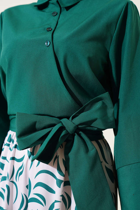 بدلة من قطعتين برباط جانبي وتنورة - زمردية