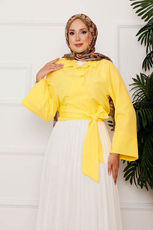 Chemise à manches larges nouée sur le côté jaune foncé