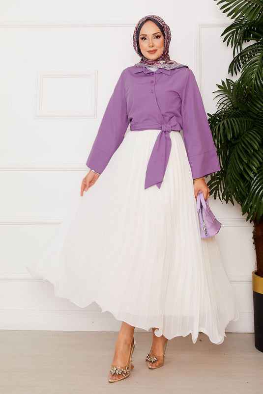 Chemise à manches larges nouée sur le côté violette