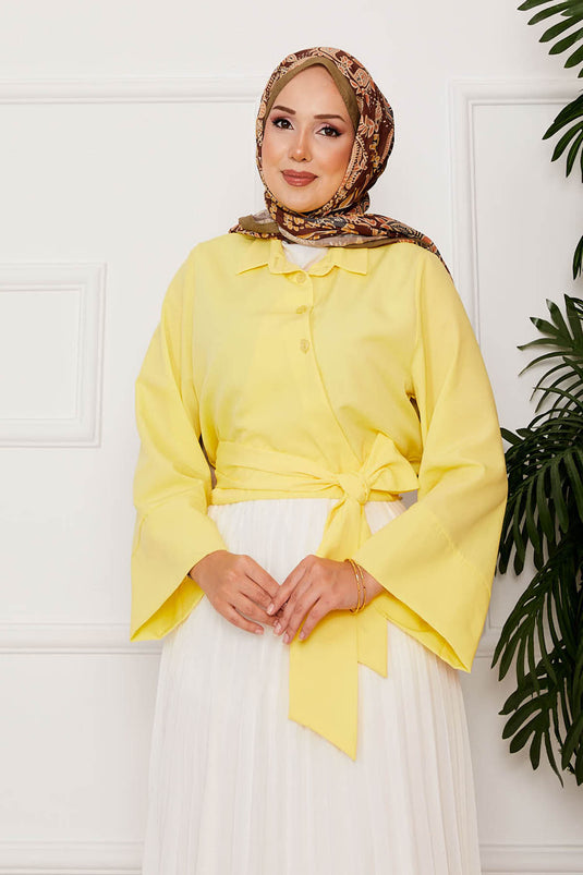 Chemise à manches larges nouée sur le côté jaune
