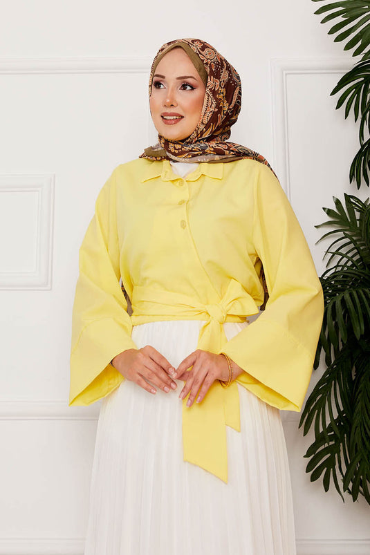 Chemise à manches larges nouée sur le côté jaune