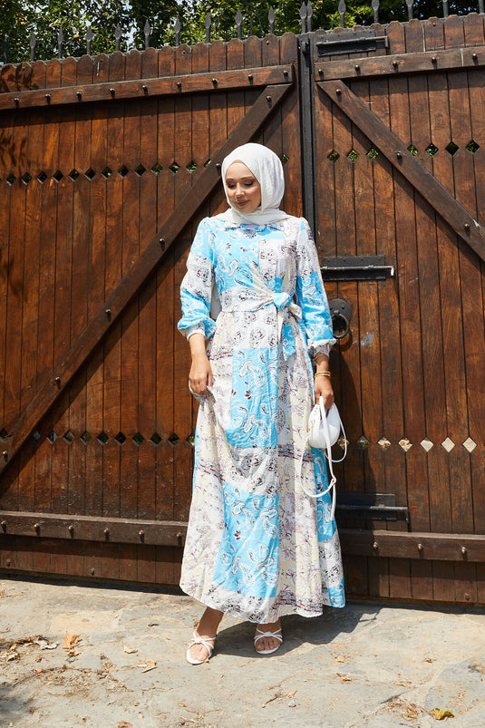 Side Tie Shirt Collar Dress Blue