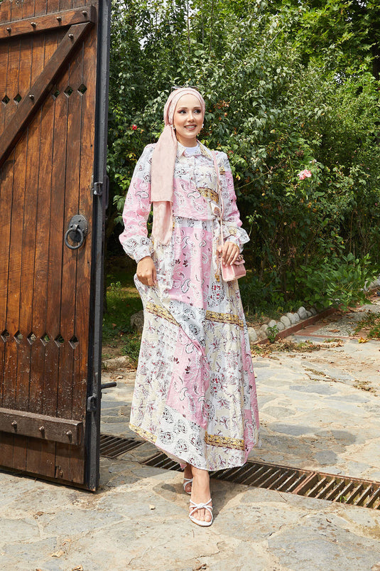 Vestido rosa con cuello camisero y lazo lateral