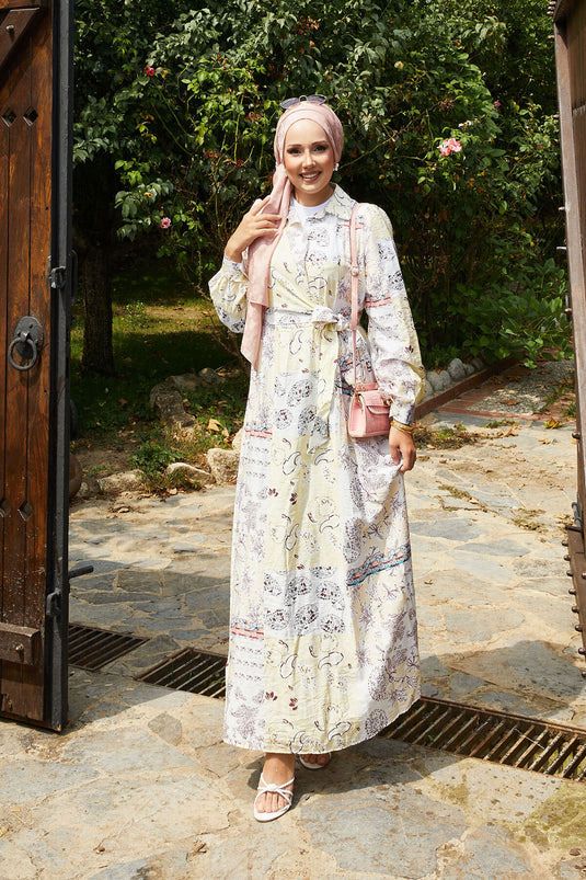 Side Tie Shirt Collar Dress Yellow