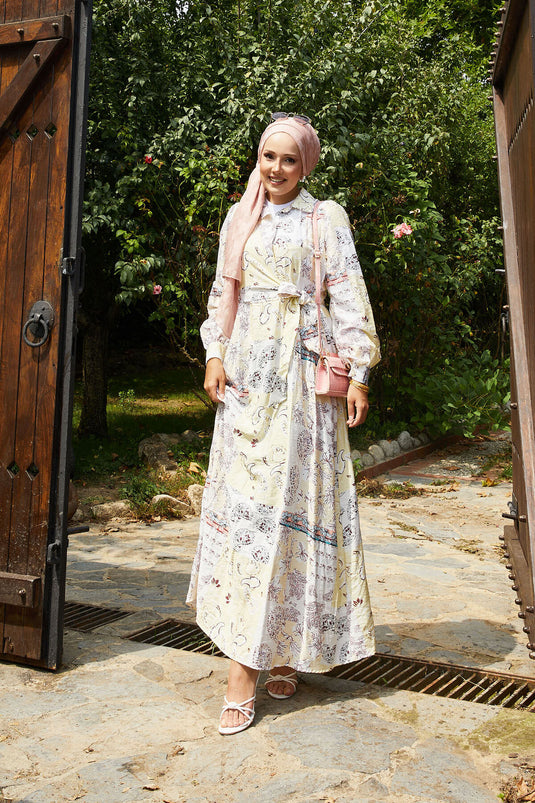 Side Tie Shirt Collar Dress Yellow