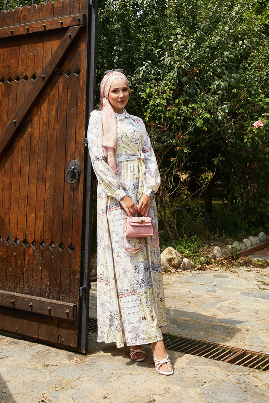 Side Tie Shirt Collar Dress Yellow