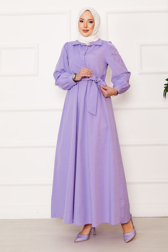Side Tie Shirt Collar Dress Lilac