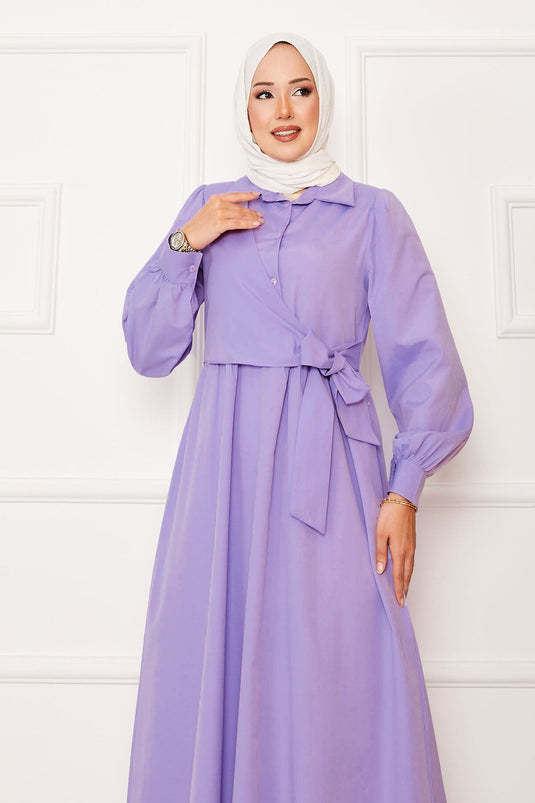 Side Tie Shirt Collar Dress Lilac
