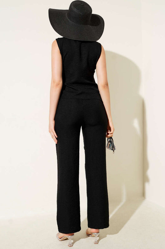 Side-Tie Two-Piece Set, Black