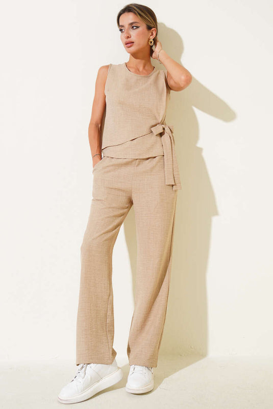 Side-Fastening Two-Piece Set Camel