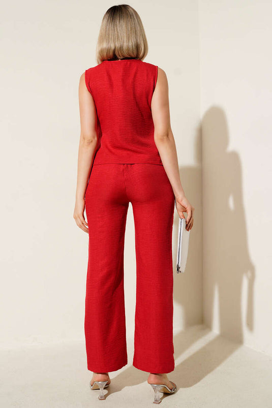 Side-Tie Two-Piece Set, Red