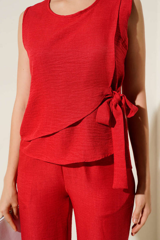 Side-Tie Two-Piece Set, Red