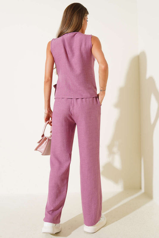 Side-Tied Two-Piece Set, Rose Pink