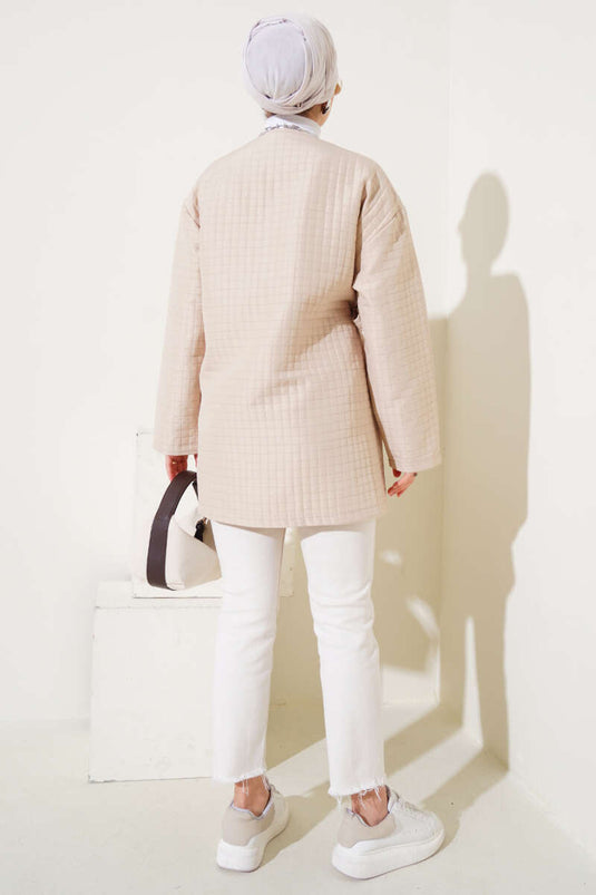 Side-Tie Quilted Kimono, Beige