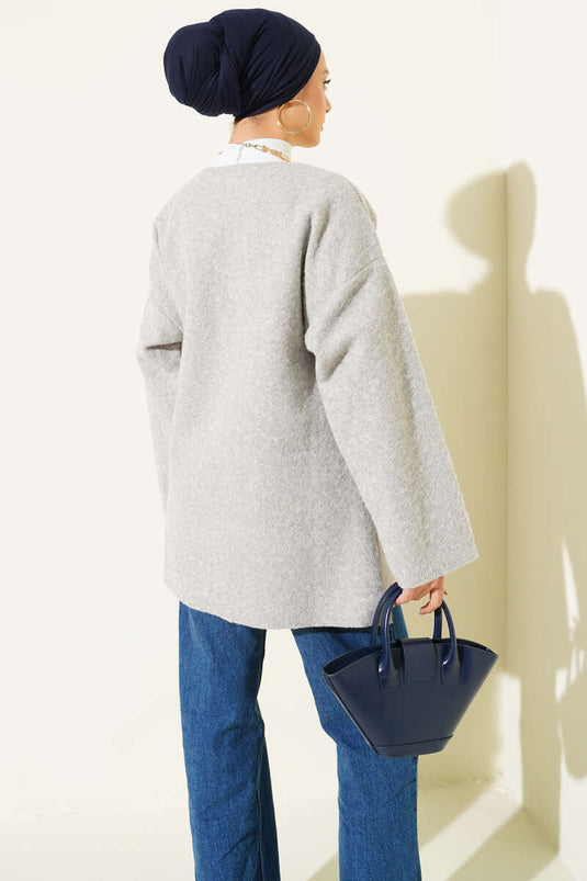 Yandan Bağlamalı Keçe Kimono Gri