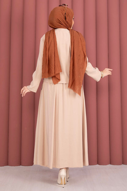 Ensemble deux pièces jupe kimono à nouer sur le côté beige
