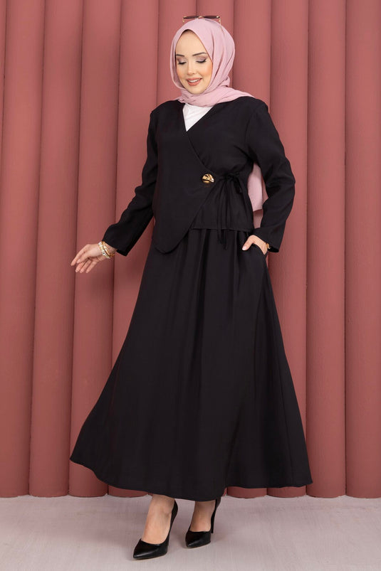 Ensemble deux pièces jupe kimono à nouer sur le côté noir