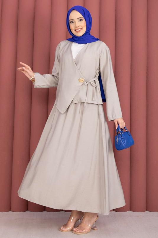 Ensemble Deux Pièces Jupe Kimono à Nouer sur le Côté Pierre