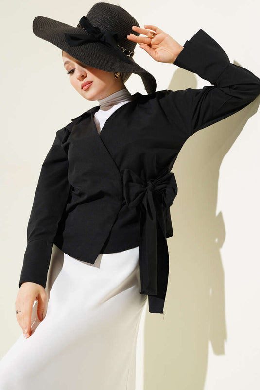 Side Tie Short Shirt Black