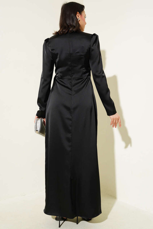 Robe de soirée évasée en satin avec lien latéral noir