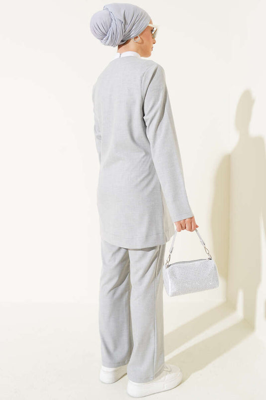 Side Tie Fabric Two Piece Suit Gray