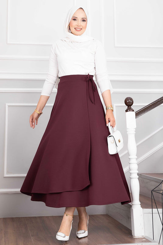 Burgundy Side Tie Scuba Wrap Skirt
