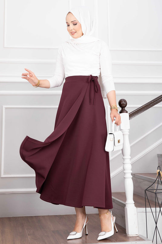 Burgundy Side Tie Scuba Wrap Skirt