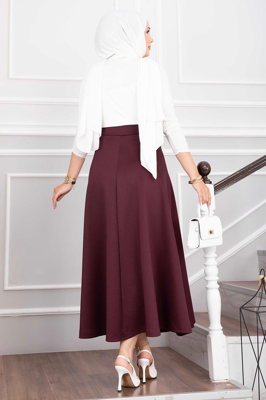 Burgundy Side Tie Scuba Wrap Skirt