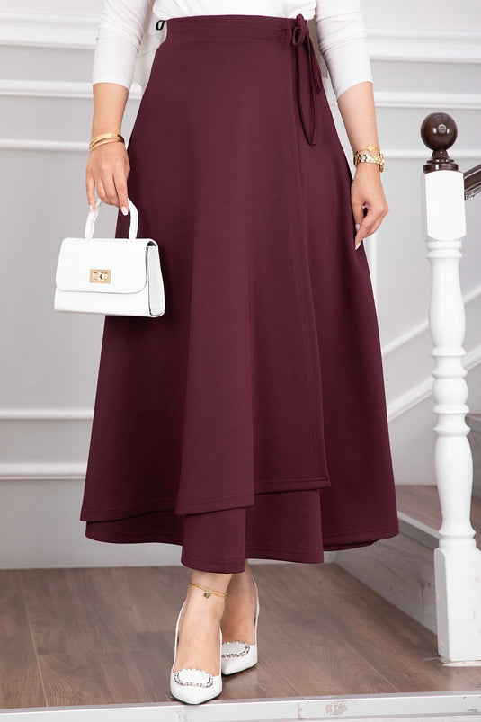 Burgundy Side Tie Scuba Wrap Skirt