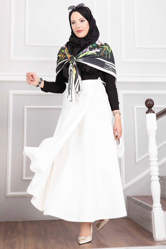 Side Tie Scuba Wrap Skirt In Ecru