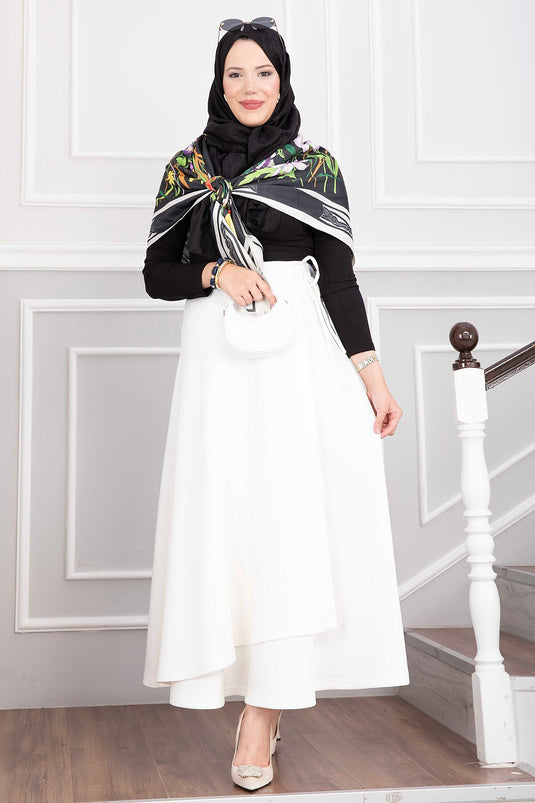 Side Tie Scuba Wrap Skirt In Ecru