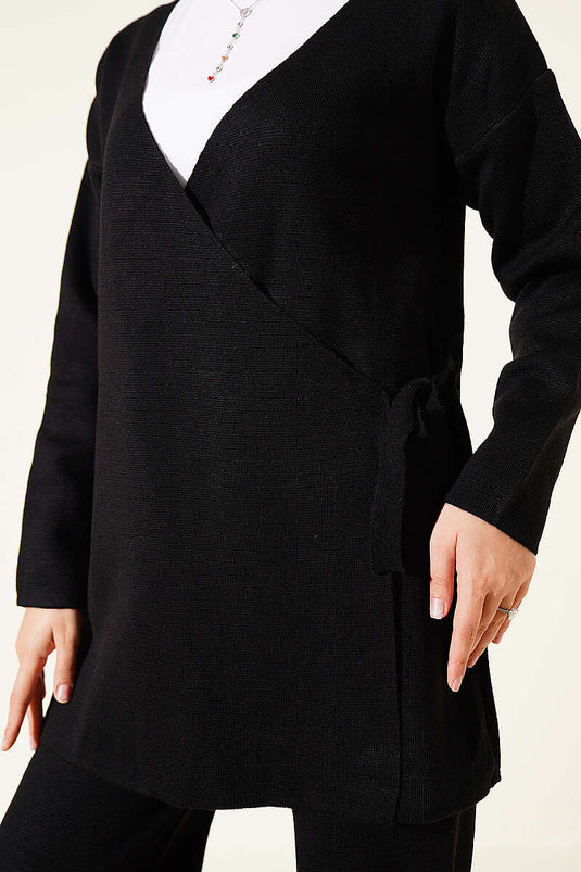 Schwarzes Strick-Set Mit Binde-Detail