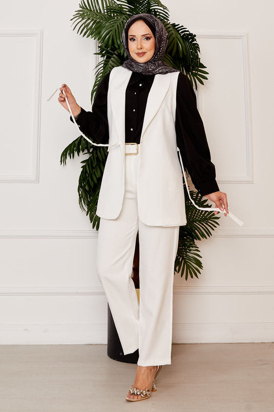 Side Tie Vest Set White
